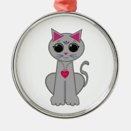 Söt Rolig Glad Grå Katt Julgransprydnad Metall