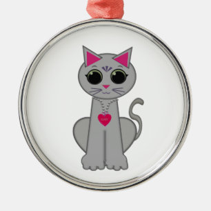 Söt Rolig Glad Grå Katt Julgransprydnad Metall