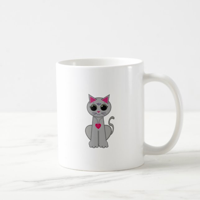 Söt Rolig Glad Grå Katt Kaffemugg (Höger)