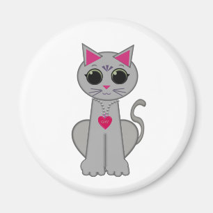 Söt Rolig Glad Grå Katt Magnet
