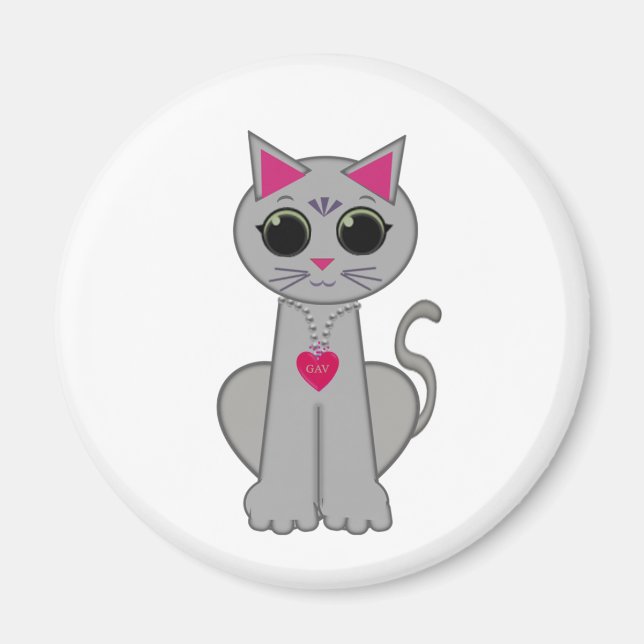 Söt Rolig Glad Grå Katt Magnet (Framsidan)