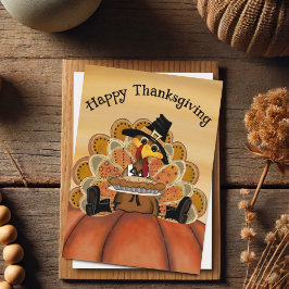 Söt Rolig Glad Thanksgiving Kalkon Paj Kort
