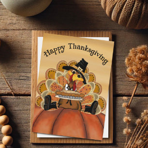 Söt Rolig Glad Thanksgiving Kalkon Paj Kort