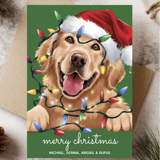 Söt Rolig Golden Retriever Julhatt Julkort (Skapare uppladdad)