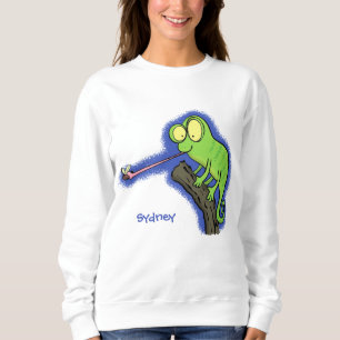 Söt rolig grön lycklig kameleont ödla tecknad film t shirt