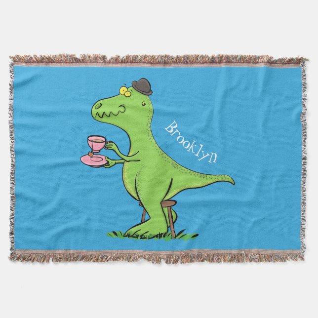 Söt rolig grön t rex dinosaurie tecknad film filt (Framsidan)