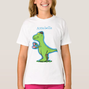 Söt rolig grön t rex dinosaurie tecknad film shirt