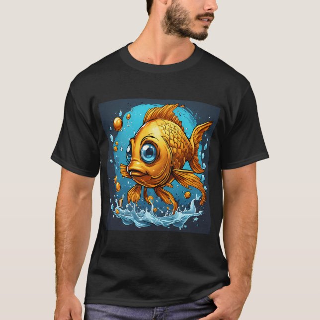 Söt Rolig Guldgul Fisk T Shirt (Framsida)