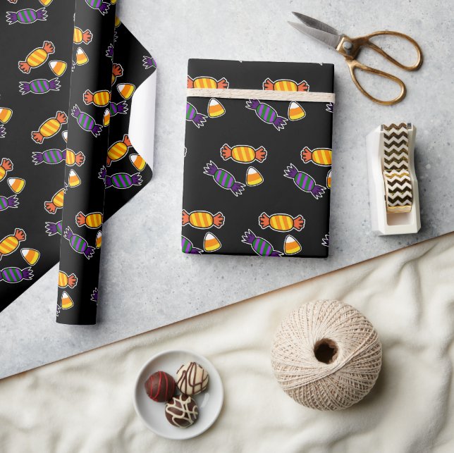 Söt rolig Halloween-sockerformsdesign på svart Presentpapper (Hantverk)