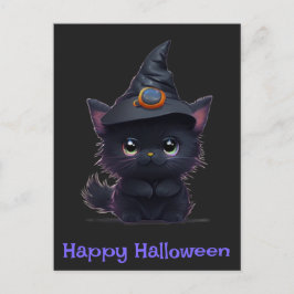Söt rolig Halloween svart katt Vykort