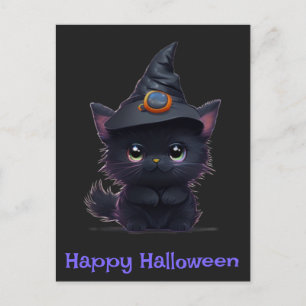 Söt rolig Halloween svart katt Vykort