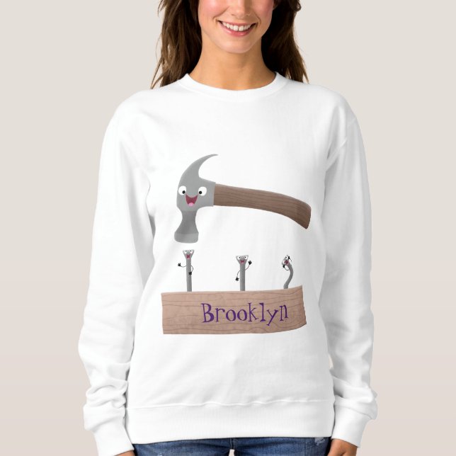 Söt, rolig hammare och spikar serieillustration  t shirt (Framsida)