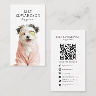 Söt rolig hundillustration Husdjur Hundfrisör QR-k Visitkort