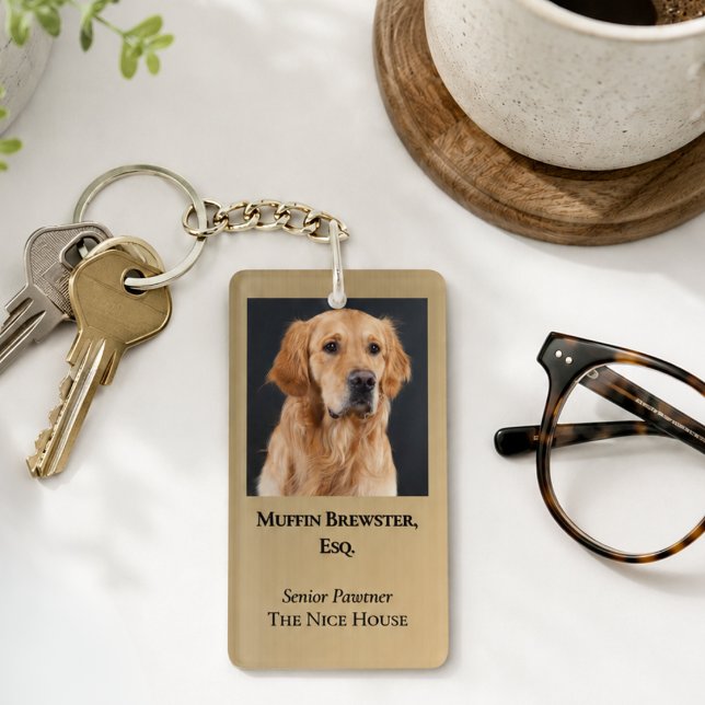 Söt Rolig Husdjursfoto Nyckelring (elegant whimsical funny gold and black pet photo keychain)
