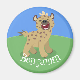 Söt rolig hyena som skrattar serieillustration magnet