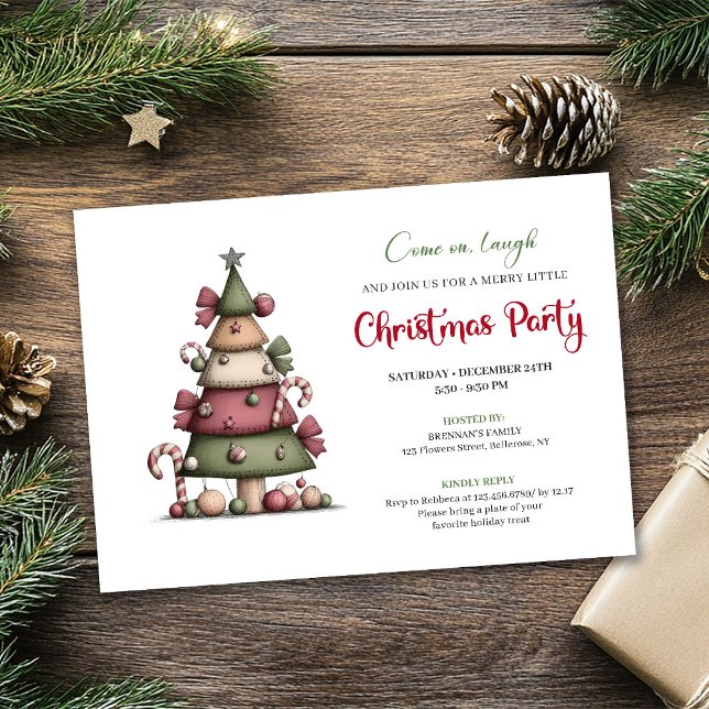 Söt rolig julgran serieteckning festinbjudan inbjudningar (Cute Funny Christmas Tree Cartoon Party Invitation)