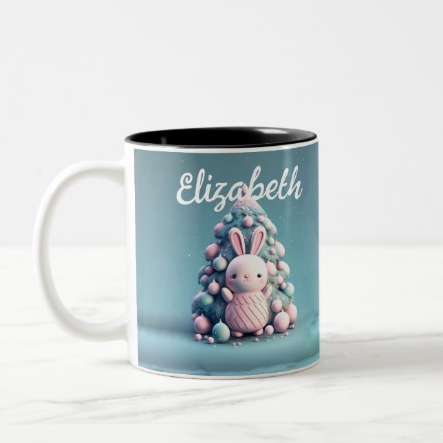 Söt, rolig, kanin, kawaii stil Två-Tonad mugg (Vänster)