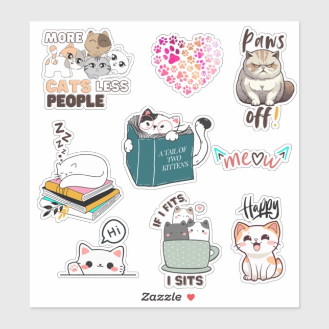 Söt & rolig katt kawaii vinyl dekaler paket (Ark)