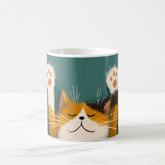 Söt rolig katt som sover kaffemugg (Center)