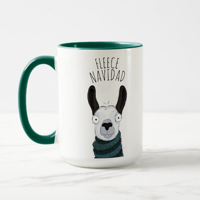 Söt Rolig Lama 'FLEECE NAVIDAD' Puns Roligt Mugg (Vänster)