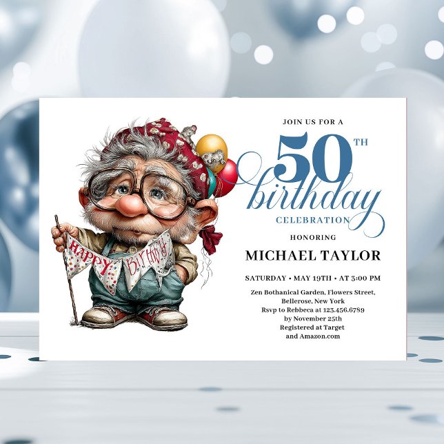 Söt rolig man 50-årsdag tecknad humor stil  inbjudningar (Cute Funny Man 50th Birthday Cartoon Humor Style Invitation

)