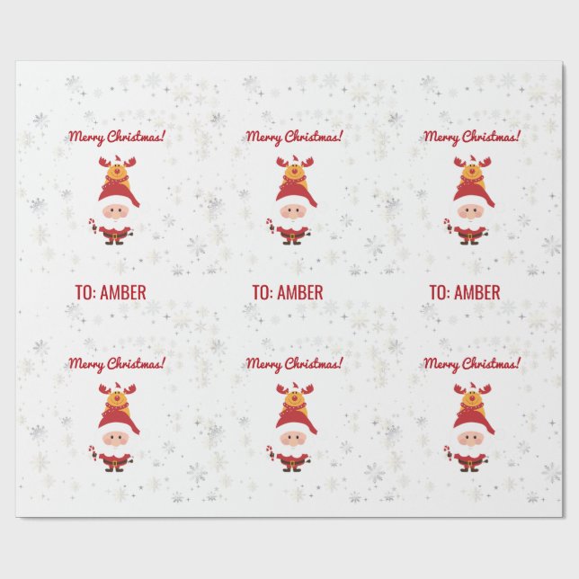 Söt Rolig Modern Rudolph Tomte Personligt Namn  Presentpapper (Platt)
