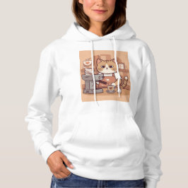 Söt Rolig Mysig Barista Katt Hoodie T-shirt