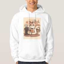 Söt Rolig Mysig Tecknad Barista Katt Hoodie T-shir