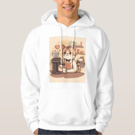 Söt Rolig Mysig Tecknad Barista Katt Hoodie T-shir