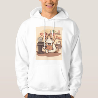 Söt Rolig Mysig Tecknad Barista Katt Hoodie T-shir