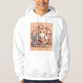 Söt Rolig Mysig Tecknad Barista Katt Hoodie T-shir