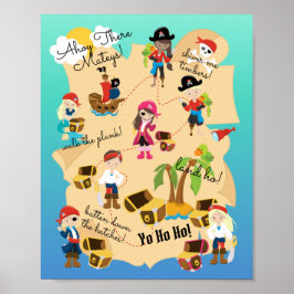 Söt Rolig Personlig Piratskattkarta Poster