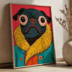 Söt Rolig Pugg Illustration Funky Hund Poster