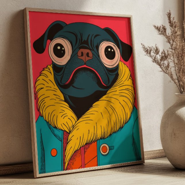 Söt Rolig Pugg Illustration Funky Hund Poster (Skapare uppladdad)