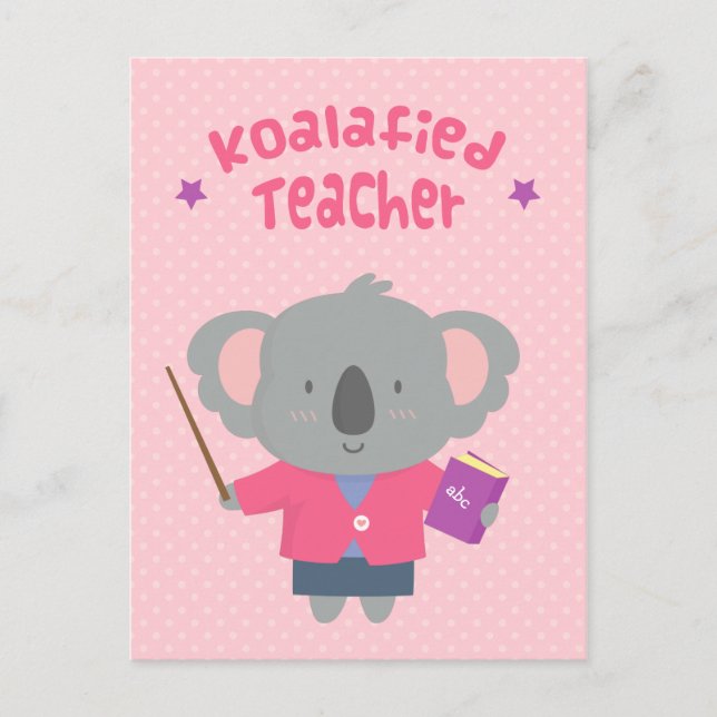 Söt Rolig Punsj Koala Björn Lärare Vykort (Framsida)