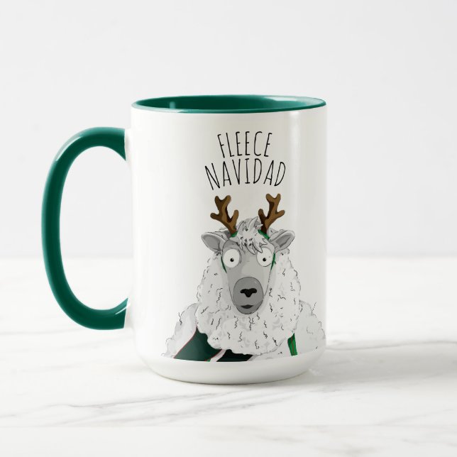 Söt Rolig Ren får 'FLEECE NAVIDAD' Pun Lyst Mugg (Vänster)