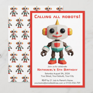 Söt Rolig Robot Barnkalas Inbjudningar