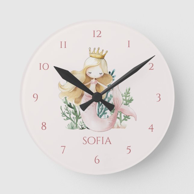 Söt rolig Rosa Havsfrus Väggur för Barn (Framsida)