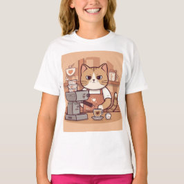 Söt rolig seriefigur barista katt barn t-shirt