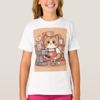Söt rolig seriefigur barista katt barn t-shirt