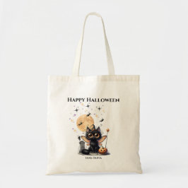 Söt Rolig Spök Kattunge Halloween Bus eller Behand Tygkasse