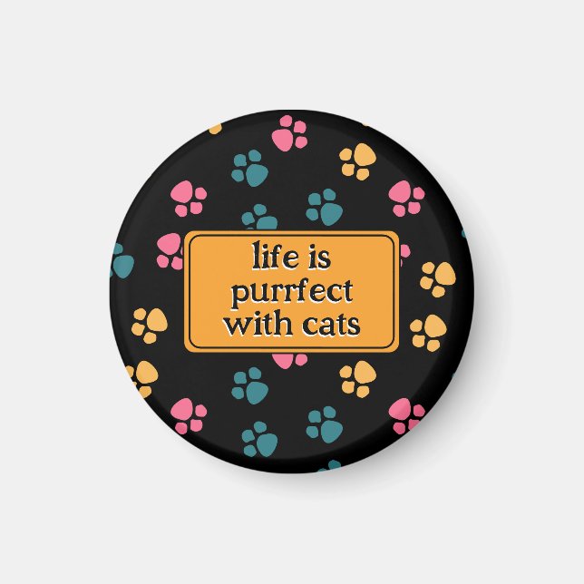 Söt rolig svart kattpote  magnet (Framsidan)