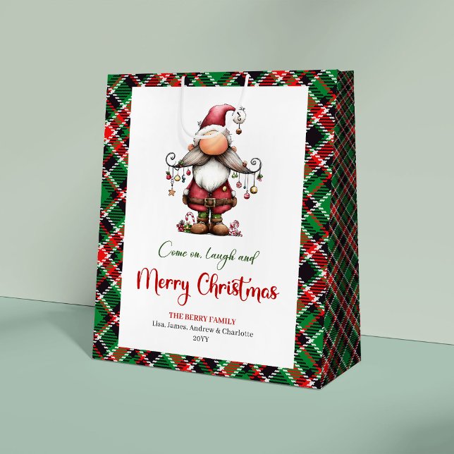 Söt Rolig Tomte Handritad Presentbag för Högtider (Cute Funny Santa Hand Drawn Holiday Gift Bag)