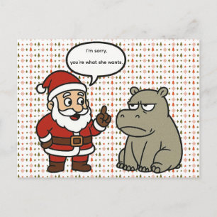söt, rolig tomte och flodhäst jul helg vykort