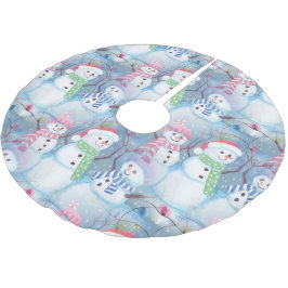 Söt rolig vintersäsong snömannen akvarell konst julgransmatta borstad polyester