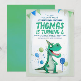 Söt Roligt Dinosaur Blue och Grönt Birthday Inbjudningar