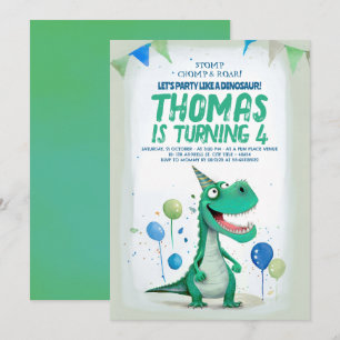 Söt Roligt Dinosaur Blue och Grönt Birthday Inbjudningar