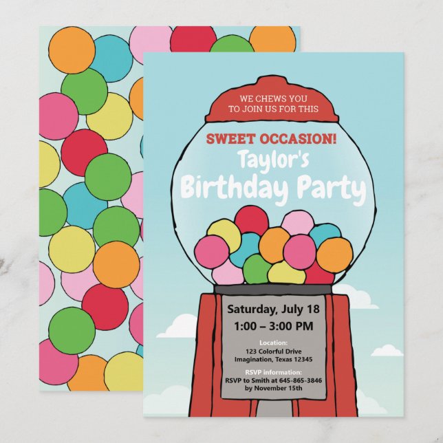 Söt Roligt! Gumball ThGodd Birthday-inbjudningar Inbjudningar (Fram/baksida)