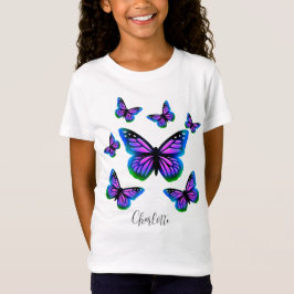 Söt roligt lila rosa blue butterflulies t shirt