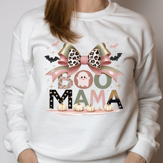 Söt Rollig Boo Mamma Halloween Coquette Båge T Shirt (Boo Mama Halloween Sweatshirt for Mom, Coquette Bow, Cute ghost pumpkins. )